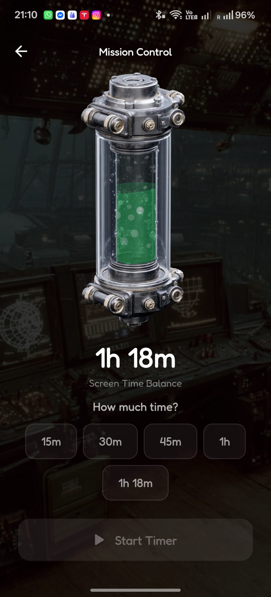 Mission Control screen-time fuel tank